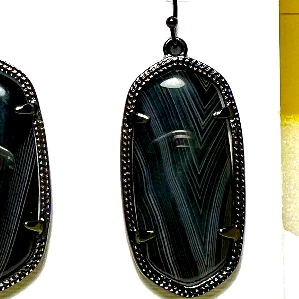 NWT Kendra Scott Elle Earrings Black Banded Agate Gunmetal Perfectly Beautiful! - Picture 5 of 7
